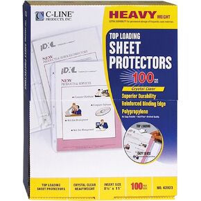 C-Line Top Loading Heavyweight Poly Sheet Protectors, Clear, 8.5 x 11 Inches, 100 per Box (62023)