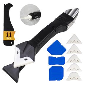 11Pcs-3in1 Silicone Caulking Tools(Stainless Steelhead)Grout Removal Tool&caulk remover tool,Caulking Tool&Replace 5 Silicone Pads/Glass Glue Angle Scraper for Kitchen/Bathroom/Window/Sink Joint/Floor