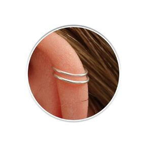 Hammered Spiral Helix Ring 925 Silver - 20G Faux Double Hoop Cartilage Ring - Single Piercing Double Hoop Helix Ring
