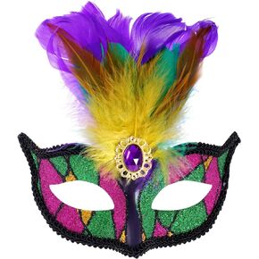 1 PCS Mardi Gras Mask Feathers, Venetian Carnival Mask Women for Halloween Cosplay Party Costumes for Women