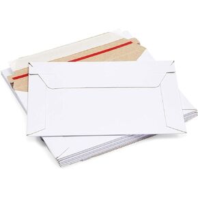 Juvale 100 Pack 6.5 x 4.5 Rigid Mailers with Self Sealing Flap, Bulk Stay Flat Cardboard Envelopes for Shipping Postcards, Photos (White)