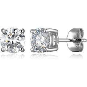Rhodium Plated 14K White Gold Stud Earrings for Women, Lab Grown Diamonds, Secure Fastening with Butterfly Backs