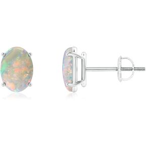 ANGARA Natural Opal Solitaire Stud Earrings for Women Girls in 14K Solid Gold/Platinum | October Birthstone Jewelry Gift for Her | Birthday | Wedding | Anniversary