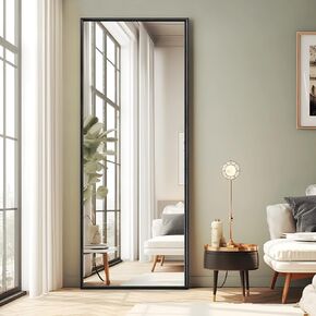 NeuType Full Length Mirror Floor Mirror with Standing Holder Bedroom/Locker Room Standing/Hanging Mirror Dressing Mirror Wall-Mounted Mirror (Elegant Black)