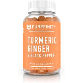 Turmeric Ginger & Black Pepper Gummies for Adults – Turmeric Curcumin Chewables to Support Joint Health, Delicious Peach Flavor – Gluten Free, Vegan, Non-GMO – 60 Gummies