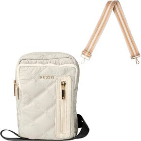 KEDZIE Cloud 9 Quilted Puffer Convertible Sling Bag (Glacier Gray) & Interchangeable 2-Inch Bag Strap (24 Carat Tan V2)