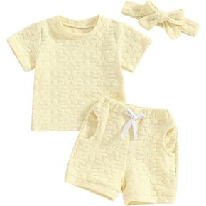 Baby Girls Summer Outfits Floral Print Short Sleeve T-Shirt Tops Shorts with Headband Toddler 3pcs Clothes Sets