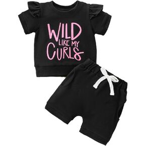 Douhoow Baby Girl Short Sets Wild Girl Letters T-shirt with Shorts Baby Girl Summer Clothes Toddler Girl Outfits
