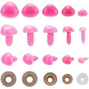 GORGECRAFT 5 Sizes 150PCS Plastic Animal Safety Doll Noses with Washers Pink Bear Nose 16mm 15mm 14mm 11mm 8mm for Amigurumi Puppet Plush Stuffed Animals Crochet Doll Teddy Crafts Making