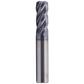 High Performance Solid Carbide Corner Radius End Mill - AlTiN Coated- .060" Corner Radius, 4 Flute, 30 Degree Helix, 3/8" Cutting Diameter, 3/8" Shank Diameter, 1" Length of Cut, 2-1/2" Overall Length