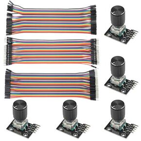 WMYCONGCONG 5 PCS KY-040 Rotary Encoder Module Brick Sensor Board with 120 PCS Multicolored Breadboard Jumper Wires Ribbon Cables Kit
