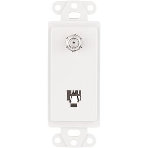 Eaton 3562V Decorator Insert Combination Telephone Jack with 4-Conductors and Type F Coaxial Adapter, Ivory