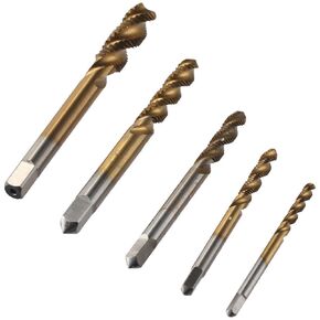 Combination Drill Taps Tool 5 Pcs Drilling Tools HSS Spiral Fluted Taps Hand Tools M3 M4 M5 M6 M8 Metric Taps Set Metal Working