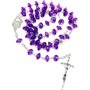 Catholic Crystal Cross Purple Necklace Rosary Beads Women Prayer Meditation Gift Supplies