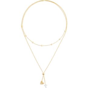 DEMDACO Heart and Cross Gold Tone One Size Fits Most Brass Metal Lariat Charm Necklace