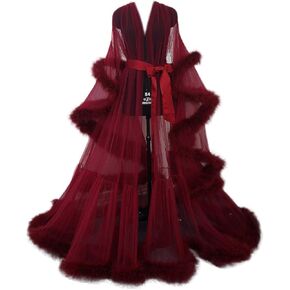 Old Hollywood Feather Robe Sexy Boudoir Robe Feather Bridal Robe Tulle Illusion Long Wedding Scarf New Custom Made
