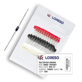 LORESO 1N4007 Diode Pack of 100, General Purpose Silicon Rectifier Diode Axial 4007 1N4007 1000V 1A DO-41