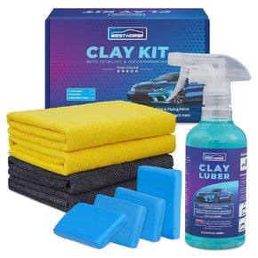 Complete Clay Bar and Clay Luber Kit for Auto Detailing - 4 Pack (4x100g) Clay Bars for Car Detailing + 16.9 fl. oz Clay Bar Lubricant + 4 Pack Microfiber Cloth Car Cleansing Towel