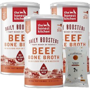 Bundle Set (3) The Honest Kitchen Daily Boosters Instant Beef Bone Broth with Turmeric Plus AuroraPet Wipes