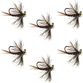 The Fly Fishing Place Tungsten Bead Soft Hackle Pheasant Tail Tactical Jig Czech Euro Nymph Spanish Barbless Nymphing Fly - 6 Flies Size 16