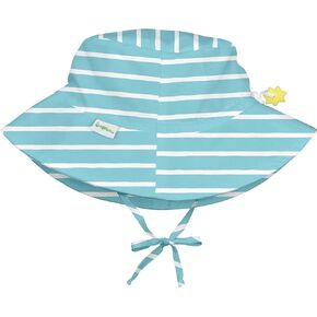green sprouts i Play Baby Bucket Sun Protection Hat, Aqua Stripe, 0-6 Months