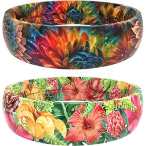 Zollen Silicone Wedding Rings for Women 2 Packs ，Breathable Printed Design with Leaves，Unique Design, Comfort Fit Ring