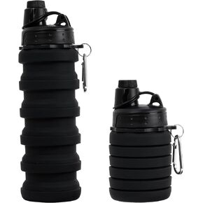 Collapsible Water Bottle for Adults, Boys, Students, Kids, Reusable Silicone Foldable Water Bottles for Travel Camping Hiking, Portable Sports Water Bottle, Black