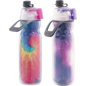 O2COOL Mist 'N Sip Misting Water Bottle 2-in-1 Mist And Sip Function With No Leak Pull Top Spout Sports Water Bottle Reusable Water Bottle - 20 oz (Tie Dye/Celestial Purple)