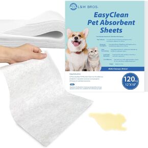 L&W BROS. Easy Clean Pet Quick Absorbent Sheets – Innovative Solution for Mess-Free Cleanup Not Traditional Pee Pads, 12"x10" for Urine and Pet Stain & Odor Remover (80 PCS)