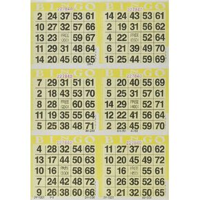 6 on Yellow Bingo Paper Cards - 500 sheets
