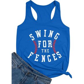 Baseball Shirt Women Swing for The Fences Racerback Tank Top Baseball Mom Summer Vest Sleeveless Casual T Shirt