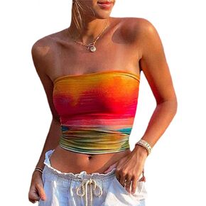 Women Y2k Tube Top Floral Print Bandeau Top Strapless Summer Slim Fit Crop Top Aesthetic Clothes