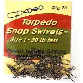 Torpedo Snap Swivels (Black (Qty. 20), 1 (30lb))