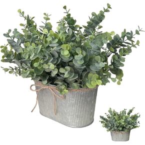 Set of 2 Artificial Eucalyptus Centerpiece Table Decorations, Rustic Desk Décor Potted Plants for Home, Farmhouse Table Centerpiece Greenery Plants