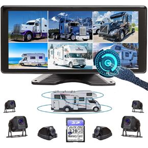 10,36-Inch 6 Split Touchable 128GB Large Audio Screen 1080P Backup Camera Monitor & Built-in DVR Video Recorder for RV Truck Trailer Rear Side Front Reversing View Wired System Image Waterproof DCM106