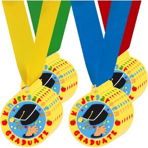 SICOHOME Kindergarten Graduation Medals for Kids - 24pcs 2 inch Rubber Preschool Graduation Medals with 24 Ribbons Graduation Party Favors Kindergarten Graduation Gifts