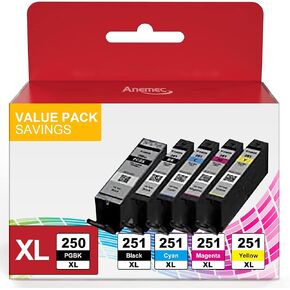 250 251 XL Printer Ink Cartridges Compatible for Canon 250 and 251 XL Ink Cartridges Use with PIXMA MX922 MX920 IX6820 MG7120 MG7520 IP7220 IP8720 Printer (PGBK, Black, Cyan, Magenta, Yellow)