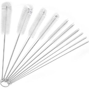Straw Cleaner Brush and Bottle Brush Set, Long Straw Cleaning Brush Extend 10 inch, 10 PCS Professional Cleaning Brushes for Tubes, Straws, Pipes and Hard to Reach Areas