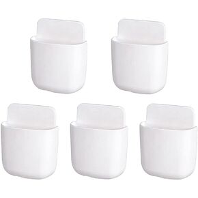 5 Pack Adhesive Remote Control Holder Media Player Controller Holder Storage Case Caddy Wall Mounted Remote Organizer Box Tray Home Office Desk Nightstand Stationery Supplies Phone,White