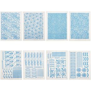 BENECREAT 8 Styles Ceramic Decals Blue and White Porcelain Ceramics Clay Transfer Paper, Pottery Underglaze Flower Paper for Pottery Enamel Decal, 15x21"