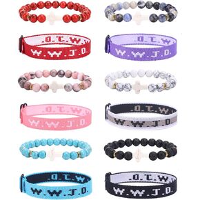 12 PCS WWJD Braided Rope Bracelet Cross Pendant Beads Stretch Bracelet for Women Men What Would Jesus Do Religious Jewelry Gift