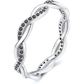 Silvora 925 Sterling Silver Ring Twisted Rope Wedding Band for Women with Cubic Zirconia Size 4-12