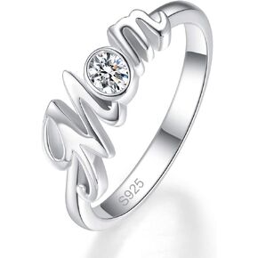 Mom Ring 925 Sterling Silver Oval Cut CZ Stackable Initial Letter Ring for Mother Size 6-9