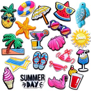 20Pcs Summer Shoe Charms for Clog Slides Sandals, Hawaii Tropical Beach Shoe Accessories for Women Adults Party Favor