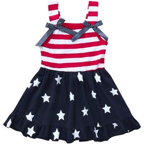 XFGLCK Toddler Kids Baby Girls 4th of July Dress Ruffle Stars Stripe Bowknot Skirt Flag Pattern Summer Outfits