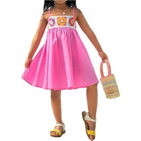 Floerns Toddler Girl's Floral Knitted Sundress Crochet Sleeveless Flared Hem Dress