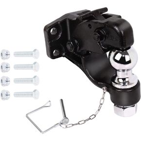 Pintle Hook Trailer Hitches with 2 Inch Ball, Pintle Hook 16000 lbs, Ball Capacity 6000lbs, Finish Black Powder Coat (2 ")