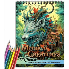 TPLHOUSE Mythical Creatures Coloring Book for Adults, Premium Cover, Spiral Bound Edition, Bring Mythical Creatures to Life with 30 Vibrant Coloring Pages for Creativity and and Relaxation