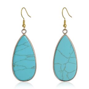 Natural Turquoise Drop Earrings Gold Teardrop Dangle Earrings Turquoise Jewelry for Women Handmade Gemstone Earrings