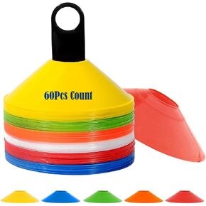 60 Pcs Training Marker Multi Color Soccer Cones Field Markers Football Disc Cone Disc Mini Training Cones with Plastic Holder